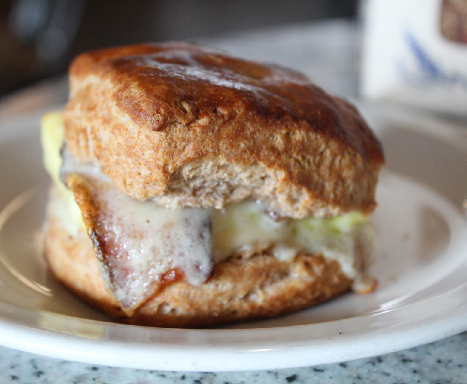Seven stars breakfast sandwich spelt roll fresh local egg and cheese